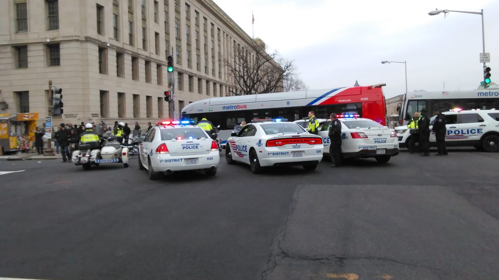 DC police barricading a street.